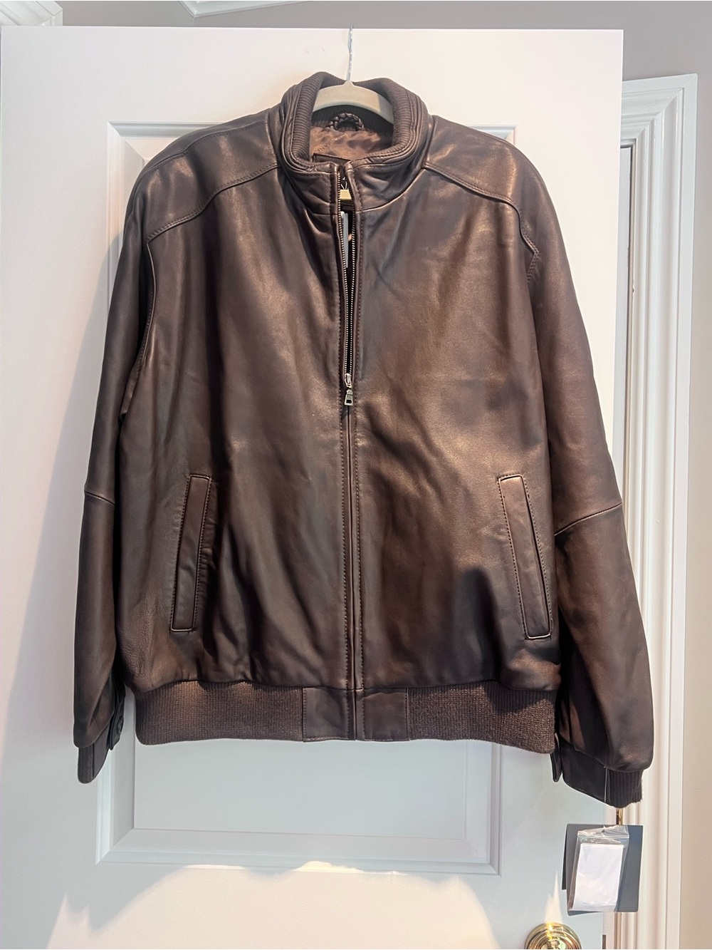 Jos. A. Bank Men's Dark Brown Leather Bomber Jacket